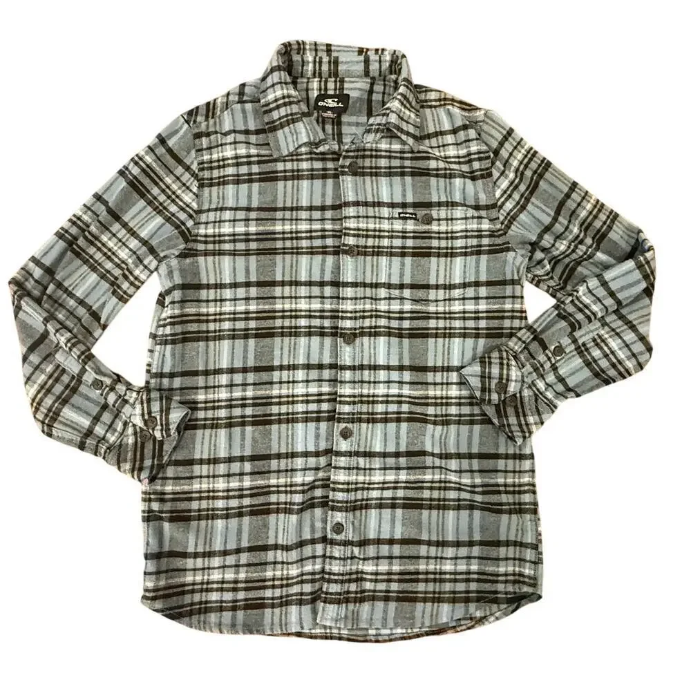 O'NEILL Blue Plaid Flannel Button Down Shirt Kids size XL Surfer Cottage